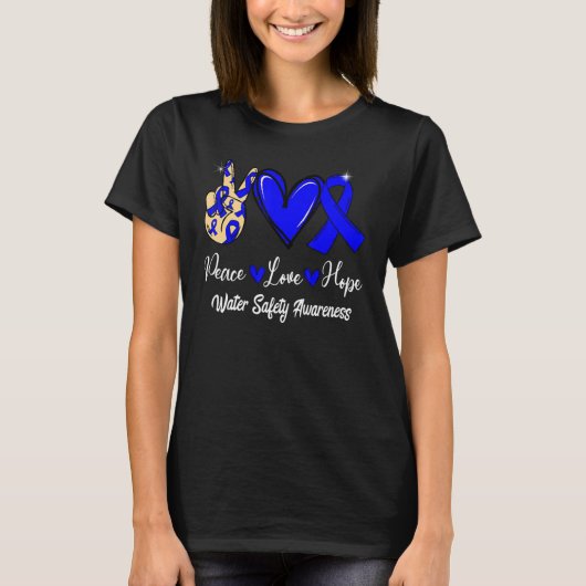 Vredesbewustzijn Vredesliefhebber Blauw Ribbon T-shirt (Voorkant)