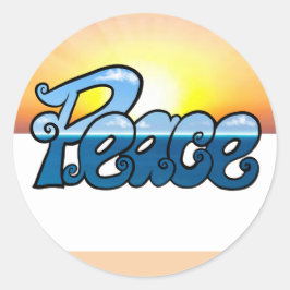 Vredesblauwe lucht en zee binnenin letters en zons ronde sticker