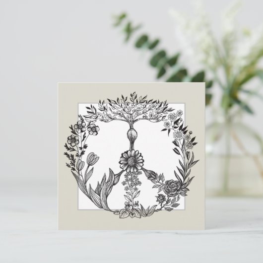 Vredesbloem Tekening Cute Boho Hippie Bloemen Kuns Bedankkaart (Staand voorkant)