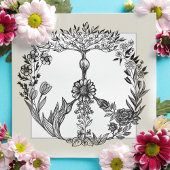 Vredesbloem Tekening Cute Boho Hippie Bloemen Kuns Bedankkaart