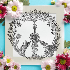Vredesbloem Tekening Cute Boho Hippie Bloemen Kuns Bedankkaart