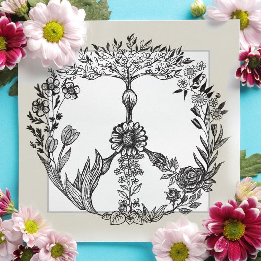 Vredesbloem Tekening Cute Boho Hippie Bloemen Kuns Bedankkaart