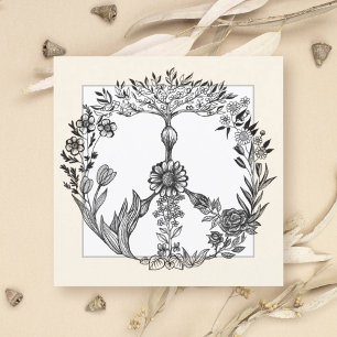 Vredesbloem Tekening Cute Boho Hippie Bloemen Kuns Kaart
