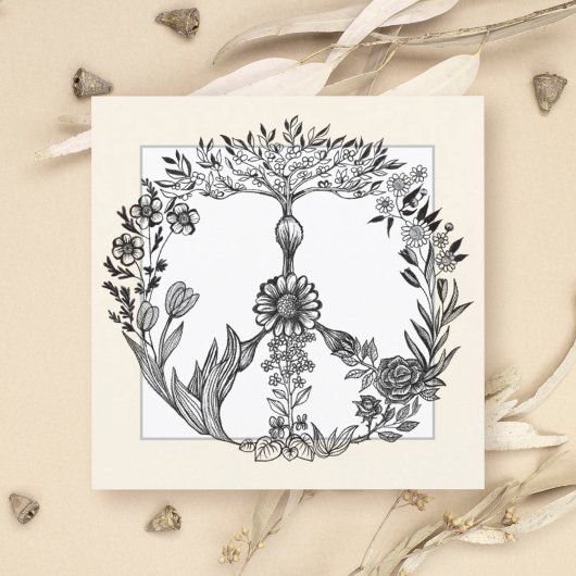 Vredesbloem Tekening Cute Boho Hippie Bloemen Kuns Kaart