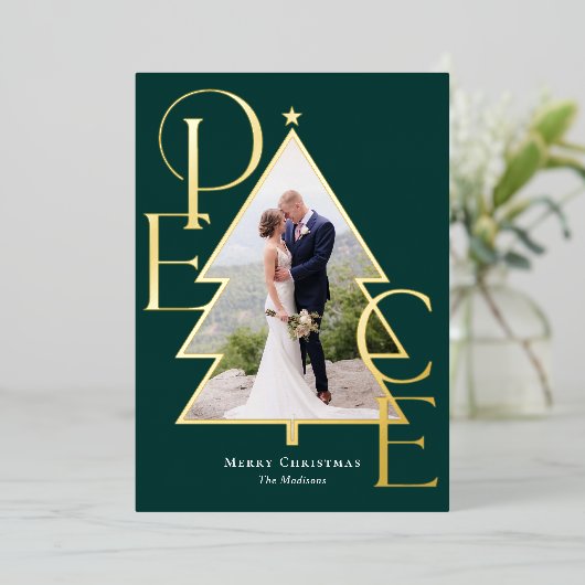 Vredesboom ECHTE FOLIE Moderne Kerst Foto Kaart (Staand Voorkant)