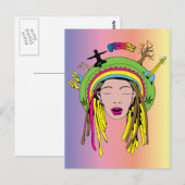 Vredesbord ~ 60 s Hippie Girl Tie Dye Briefkaart (Voorkant / Achterkant)