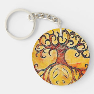 Vredesbord en Boom Acryl Sleutelhanger