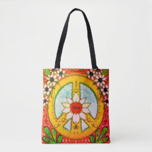 Vredesbord en Daisy Hippie Bohemian Love Tote Bag