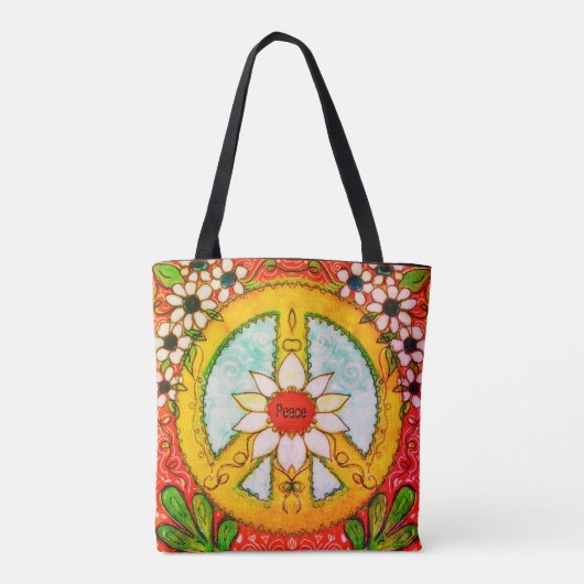 Vredesbord en Daisy Hippie Bohemian Love Tote Bag (Achterkant)