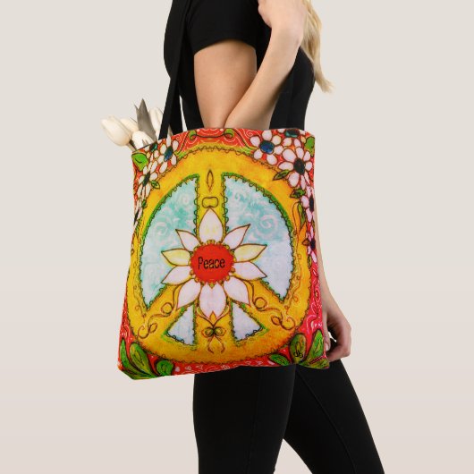 Vredesbord en Daisy Hippie Bohemian Love Tote Bag (Dichtbij)
