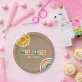 Vredesbord Groovy Welkom Baby shower Cardstock Papieren Bordje (Feest)