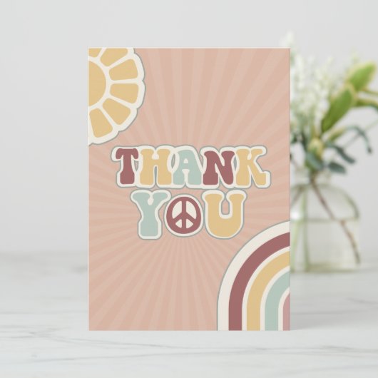 Vredesbord Groovy Welkom Roze Baby shower Hippie Bedankkaart (Staand voorkant)