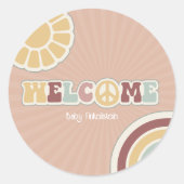 Vredesbord Groovy Welkom Roze Baby shower Hippie Ronde Sticker (Voorkant)