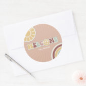 Vredesbord Groovy Welkom Roze Baby shower Hippie Ronde Sticker (Envelop)