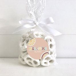 Vredesbord Groovy Welkom Roze Baby shower Hippie Ronde Sticker