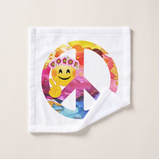 Vredesbord, hippie Emoticon Waterverf Art Bad Handdoek (Wasdoekje)