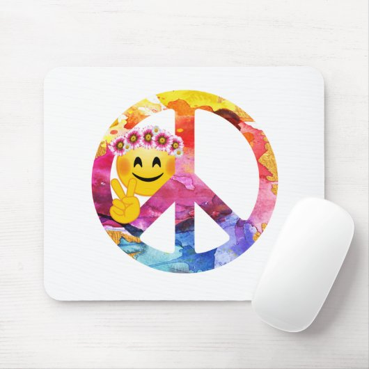 Vredesbord, hippie Emoticon Waterverf Art Muismat (Met muis)