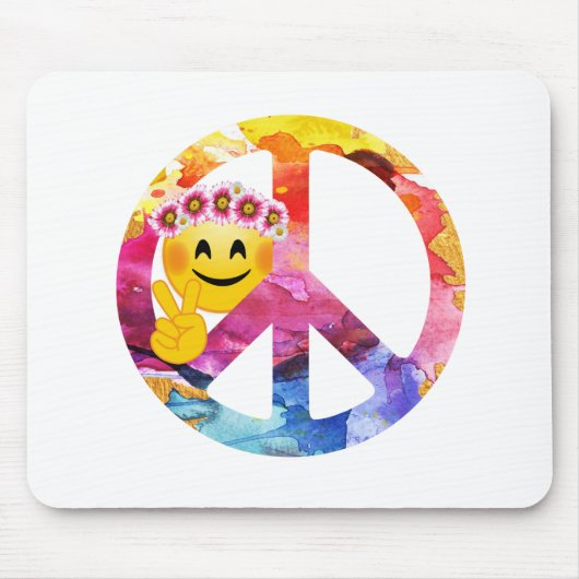 Vredesbord, hippie Emoticon Waterverf Art Muismat (Voorkant)