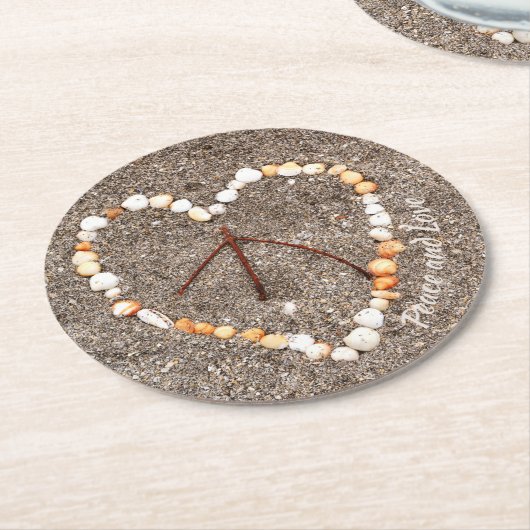 Vredesbord in het hart van Seashells Beach Coastal Ronde Kartonnen Onderzetter (Gebogen)