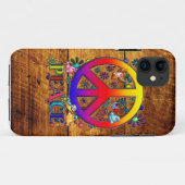 Vredesbord met bloemen en vogels Faux Wood Backgro Case-Mate iPhone Case (Achterkant (horizontaal))