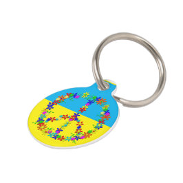 Vredesbord met bloemen, oekraïense vlag huisdierpenning