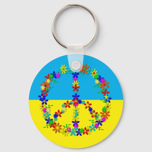 Vredesbord met bloemen, oekraïense vlag sleutelhanger (Voorkant)
