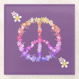 Vredesbord met kleurrijke bloemen glazen onderzetter