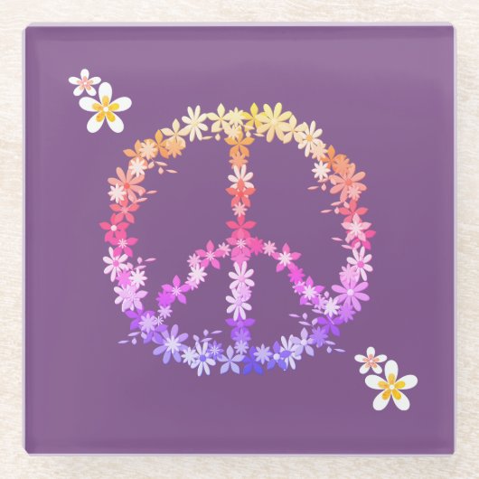 Vredesbord met kleurrijke bloemen glazen onderzetter (Voorkant)