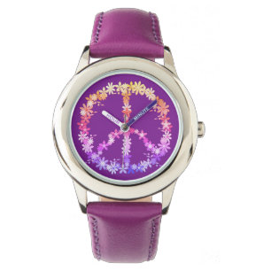 Vredesbord met kleurrijke bloemen horloge