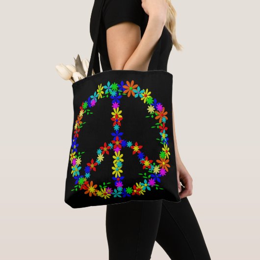 Vredesbord met kleurrijke bloemen tote bag (Dichtbij)