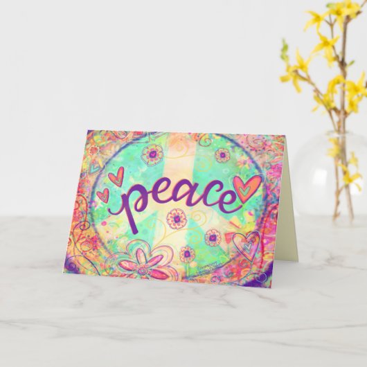 Vredesbord  Roze Bloemen Inspirerend Plezier Kaart (Gele Bloem)