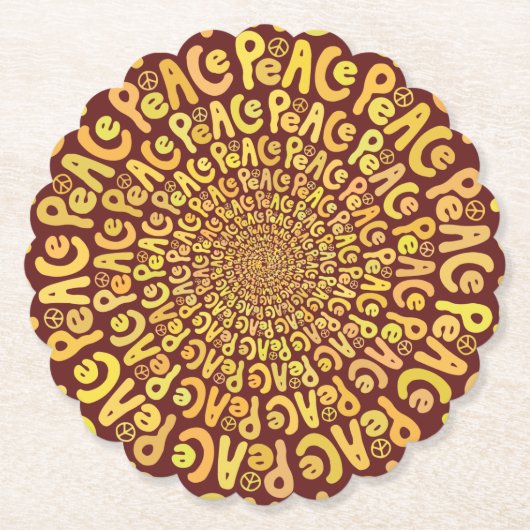 Vredesbord: spiraalgeel oranje, groen rood kartonnen onderzetters (Voorkant)