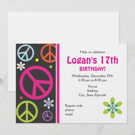 Vredesborduitnodiging - Teen Kaart (Voorkant / Achterkant)