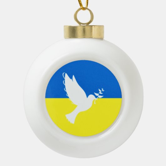 Vredesdove kerstversiering Oekraïne Vlagvrijheid Keramische Bal Ornament (Voorkant)