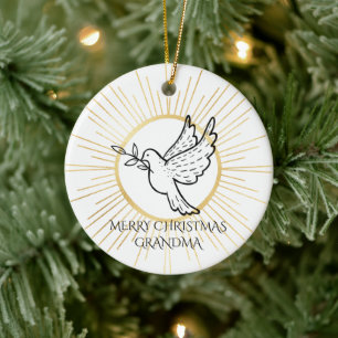 Vredesduif Bewerkbare Oma Zwart Goud Wit Keramisch Ornament