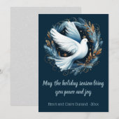 Vredesduif binnen krans van blauwe bladeren feestdagenkaart (Voorkant / Achterkant)