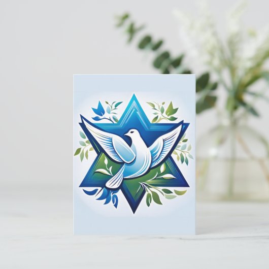 Vredesduif en Davidster Briefkaart (Staand voorkant)