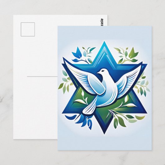 Vredesduif en Davidster Briefkaart (Voorkant / Achterkant)