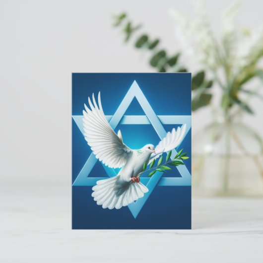 Vredesduif en ster van David Blue Briefkaart (Staand voorkant)