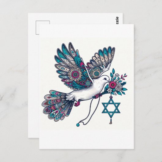 Vredesduif en ster van David Flowers Briefkaart (Voorkant / Achterkant)