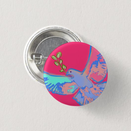 Vredesduif, geen oorlog heet roze ronde button 3,2 cm (Voorkant /achterkant)