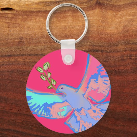 Vredesduif, geen oorlog heet roze sleutelhanger (Voorkant)