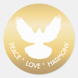Vredesduif in vlucht Wit op Goud Simpel Elegant Ronde Sticker