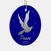 Vredesduif in zilvergrijs tegen een sterrenhemel keramisch ornament (Rechts)