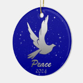 Vredesduif in zilvergrijs tegen een sterrenhemel keramisch ornament (Links)