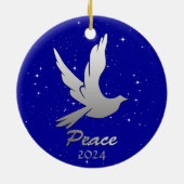 Vredesduif in zilvergrijs tegen een sterrenhemel keramisch ornament (Achterkant)
