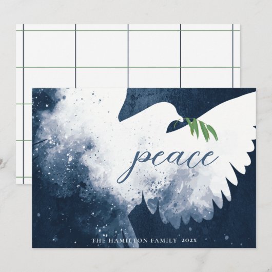 Vredesduif marineblauw feestdagenkaart (Voorkant / Achterkant)