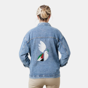 Vredesduif met denim-jas met Palestijnse vlag Denim Jacket