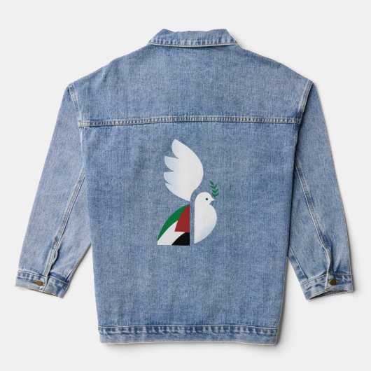 Vredesduif met denim-jas met Palestijnse vlag Denim Jacket (Achterkant)