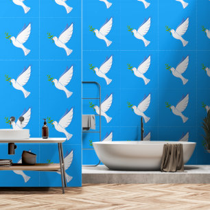 Vredesduif met olijftak op Blue Sky Behang